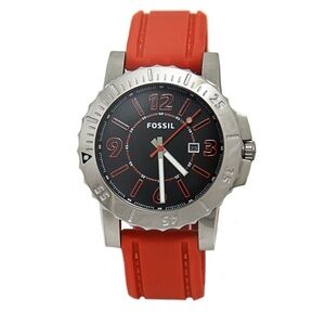 Fossil Watch with Vibrant Orange Strap and Black Dial